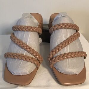 Fun Summer Braided Tan Sandals for for women size 8 low block heel